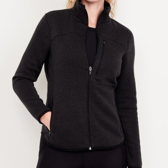 NWT Old Navy Women's Fleece-Knit Zip Jacket - Size Medium - Color Black - Picture 1 of 9